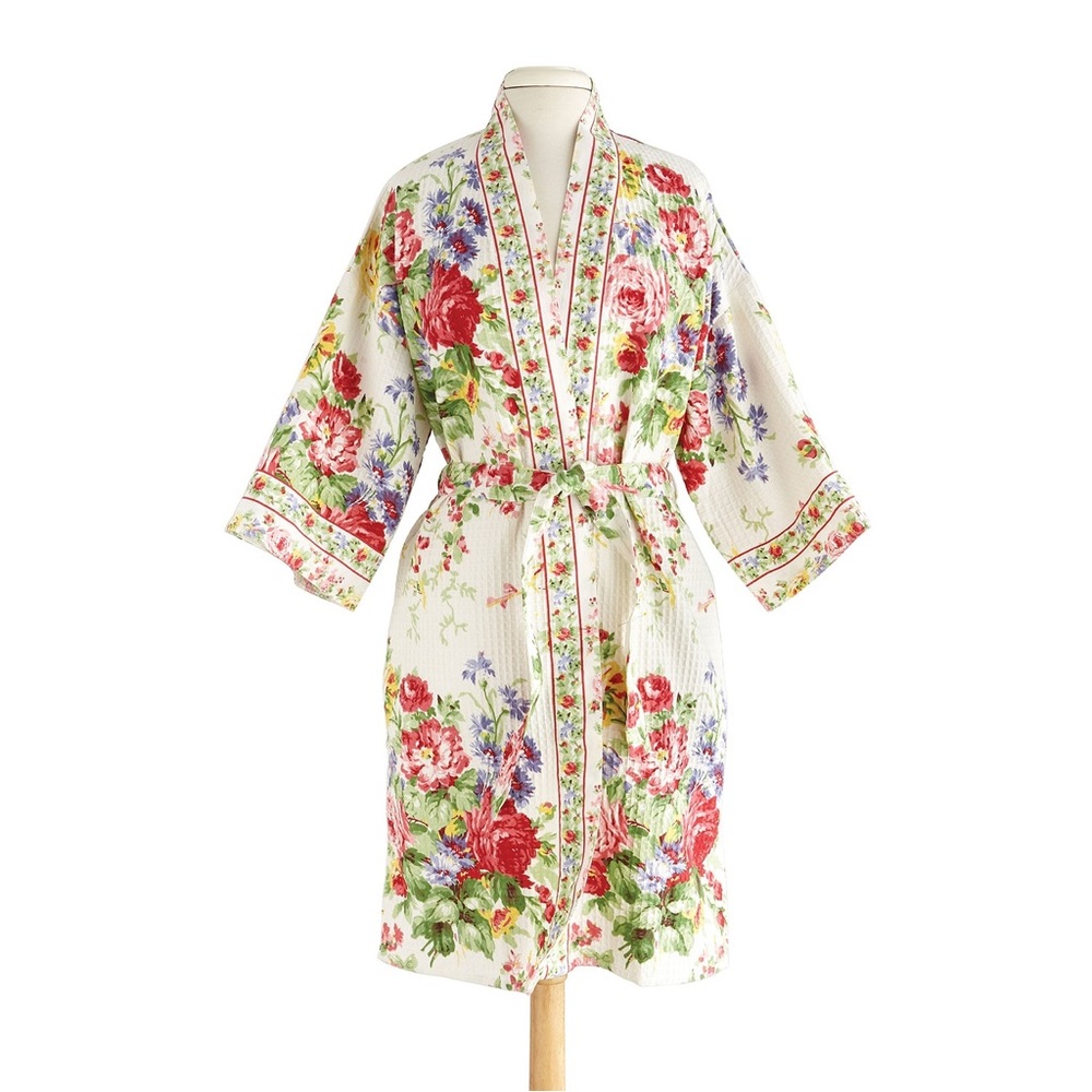 April Cornell Floral Cotton Robe in White, Red, Green